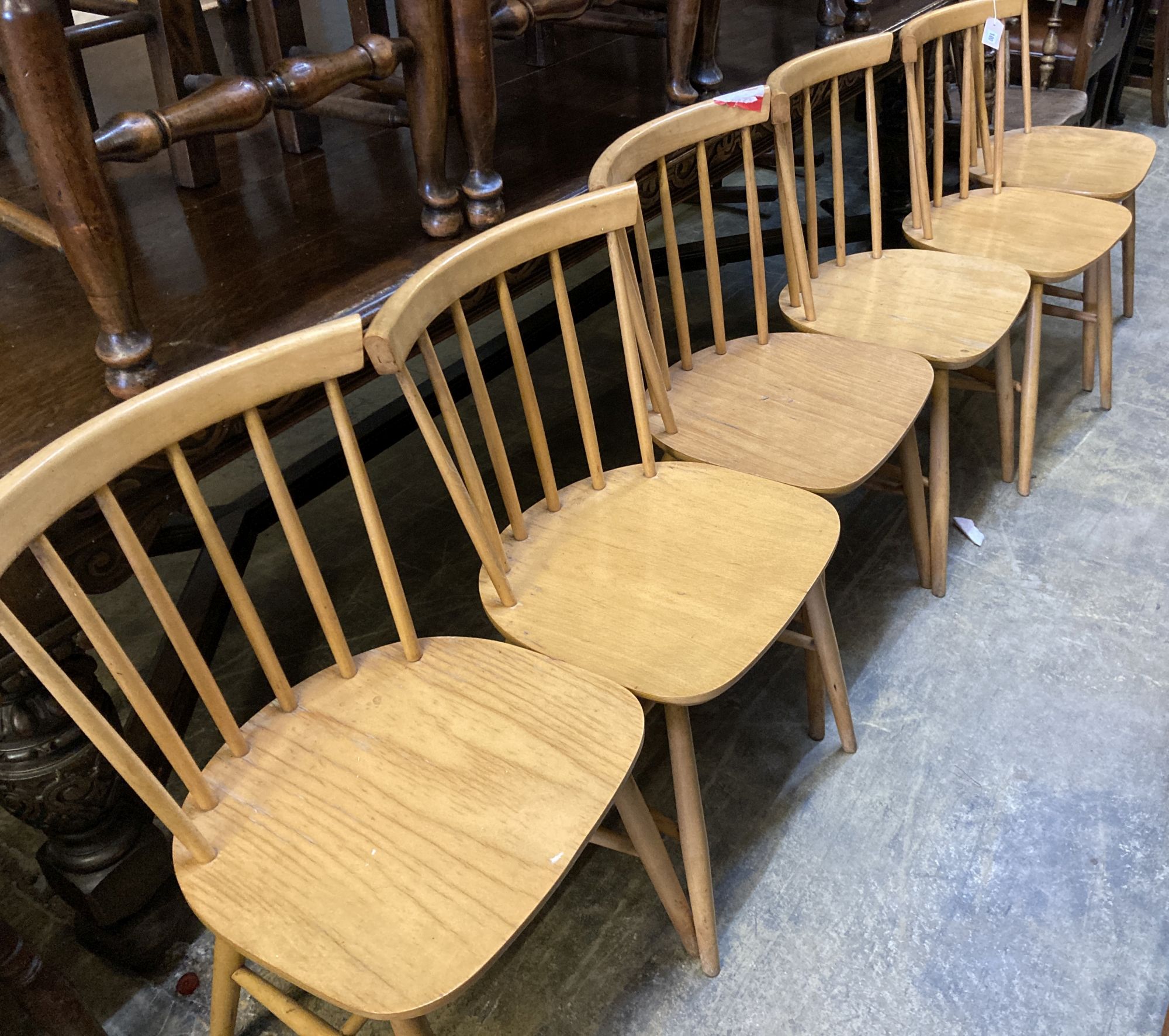 A set of six ZPM Randomsko mid century chairs